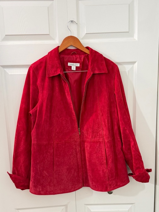 Coldwater Creek Jackets & Blazers - Coldwater Creek Deep Red Suede Leather Jacket Womens Large Zip Front Coat